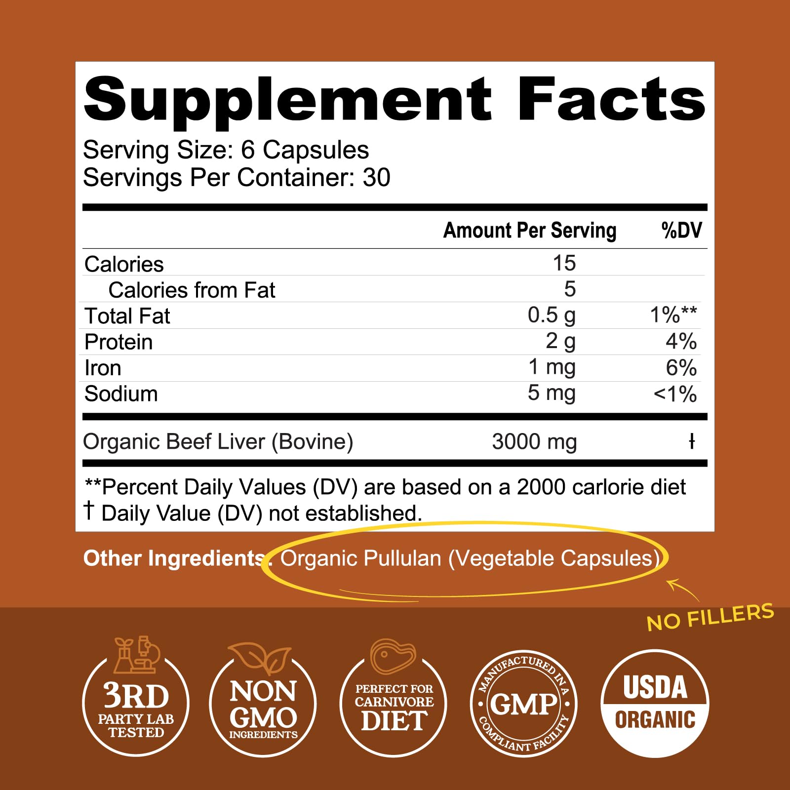 Close-up of freeze-dried beef liver capsules