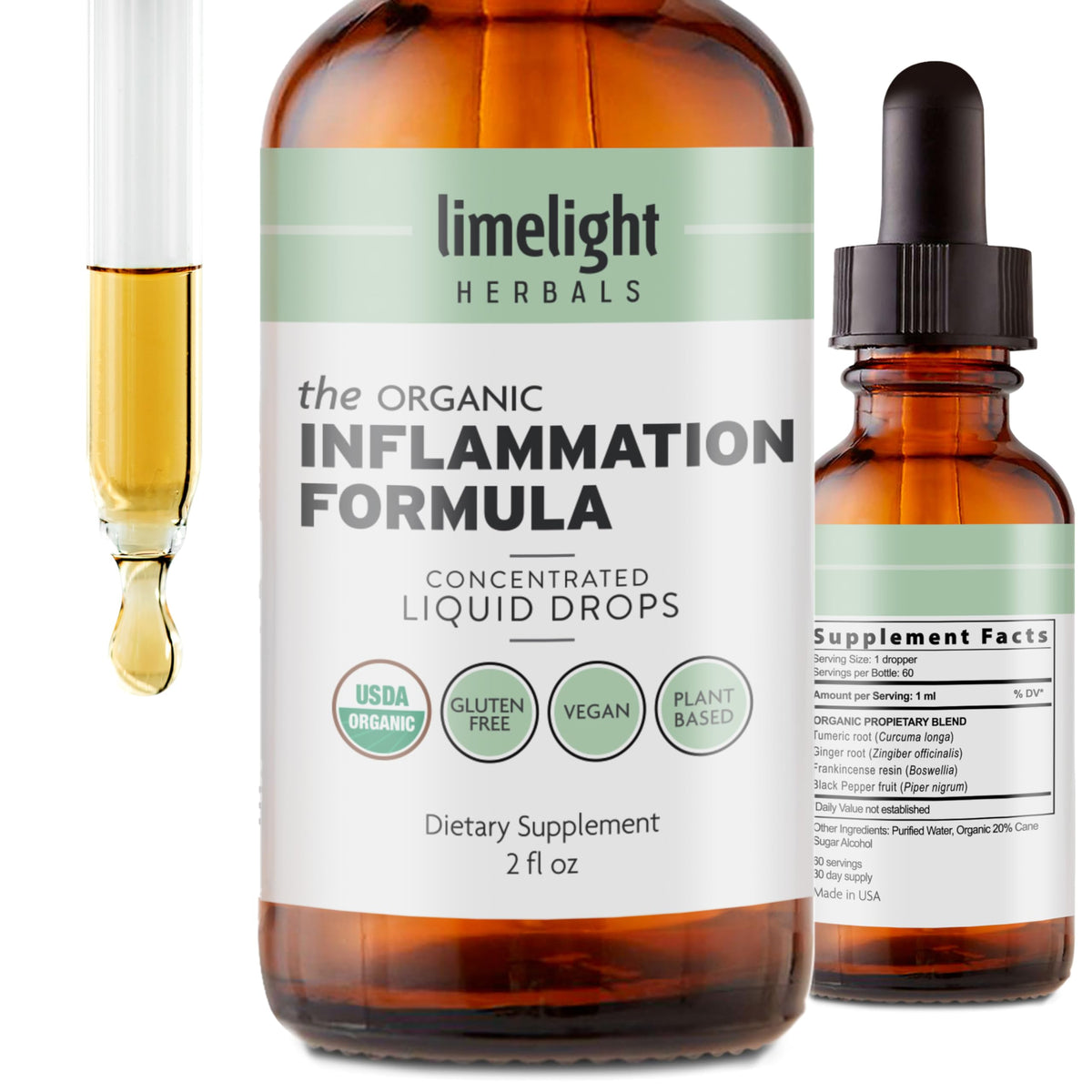 Bottle of USDA Organic Inflammation Support turmeric curcumin boswellia ginger