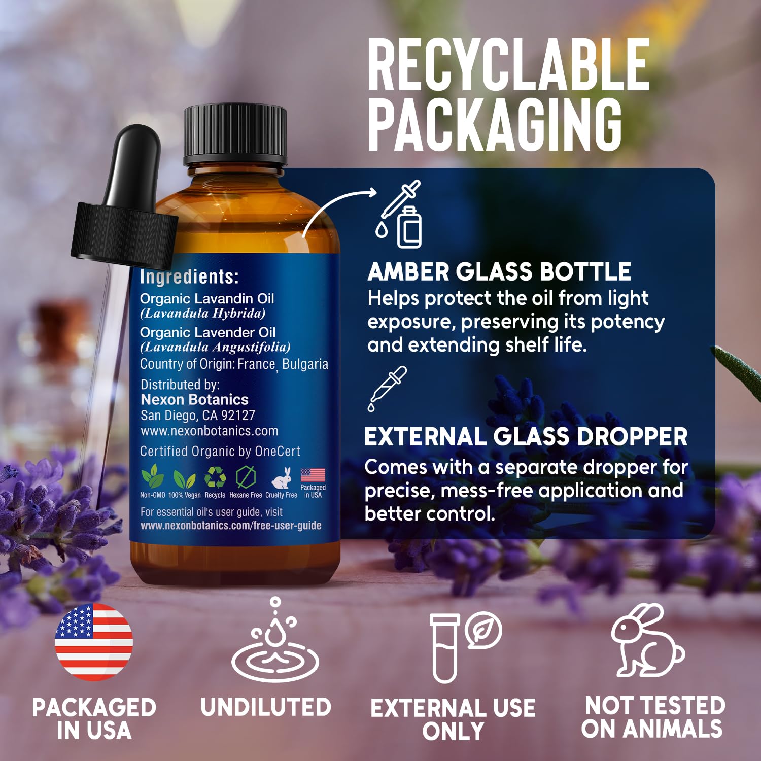 USDA Organic label on lavender essential oil bottle