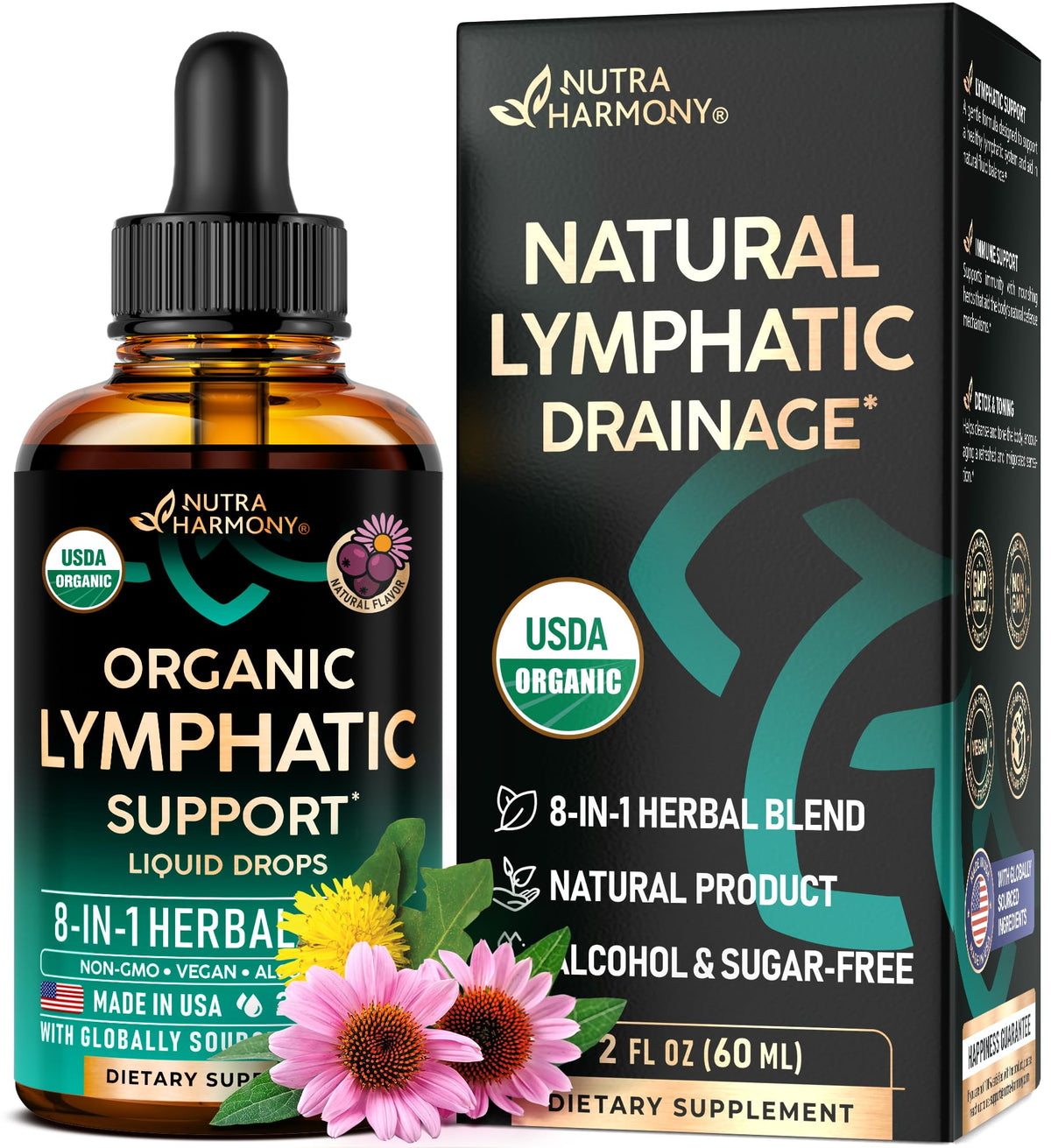 USDA Organic Lymphatic Drops bottle with 2 fl oz