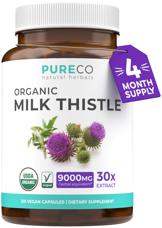 Bottle of USDA Organic Milk Thistle Capsules with 300 mg 30:1 extract