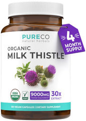 Bottle of USDA Organic Milk Thistle Capsules with 300 mg 30:1 extract