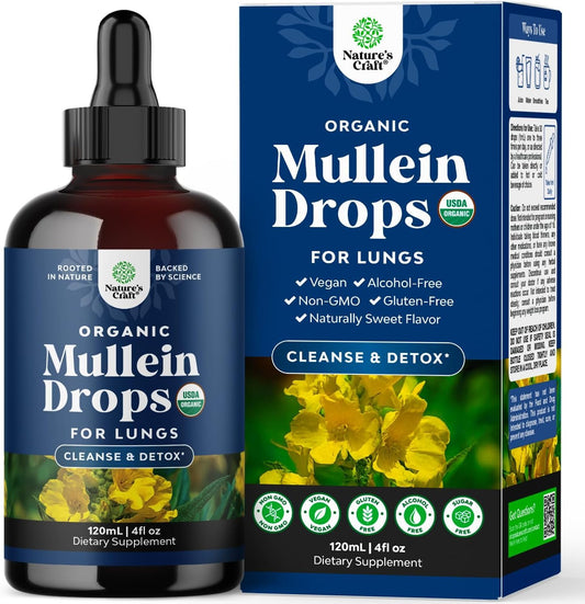 Bottle of USDA Organic Mullein Drops for Lungs 120ml