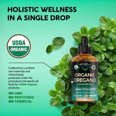Oregano oil drops bottle with USA-made label