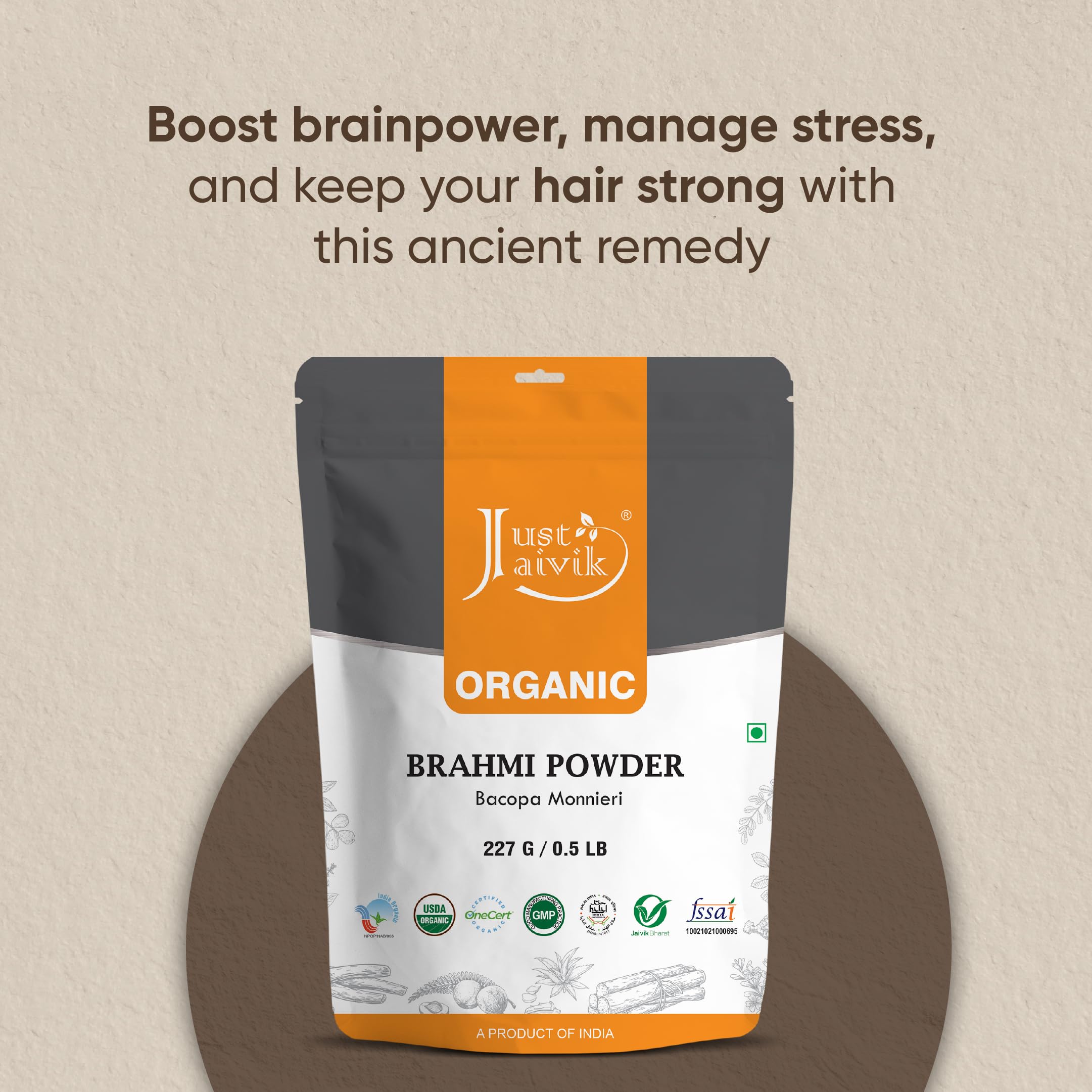 USDA Certified Organic seal on Brahmi powder