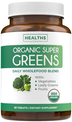 Bottle of USDA Organic Super Greens supplement on white background