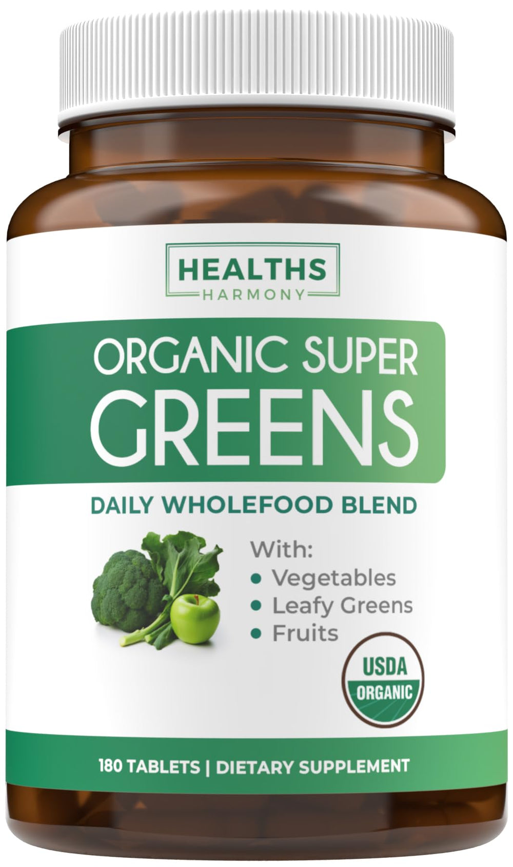 USDA Organic Super Greens tablets bottle and packaging