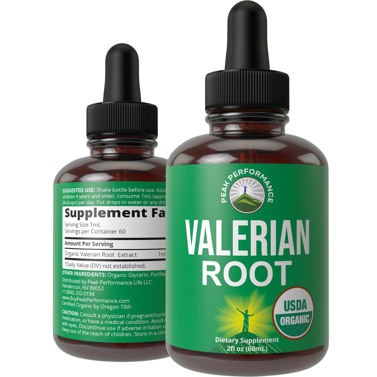 Bottle of USDA Organic Valerian Root Drops with dropper