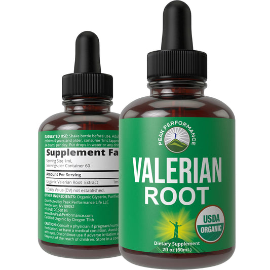 Bottle of USDA Organic Valerian Root Drops with dropper