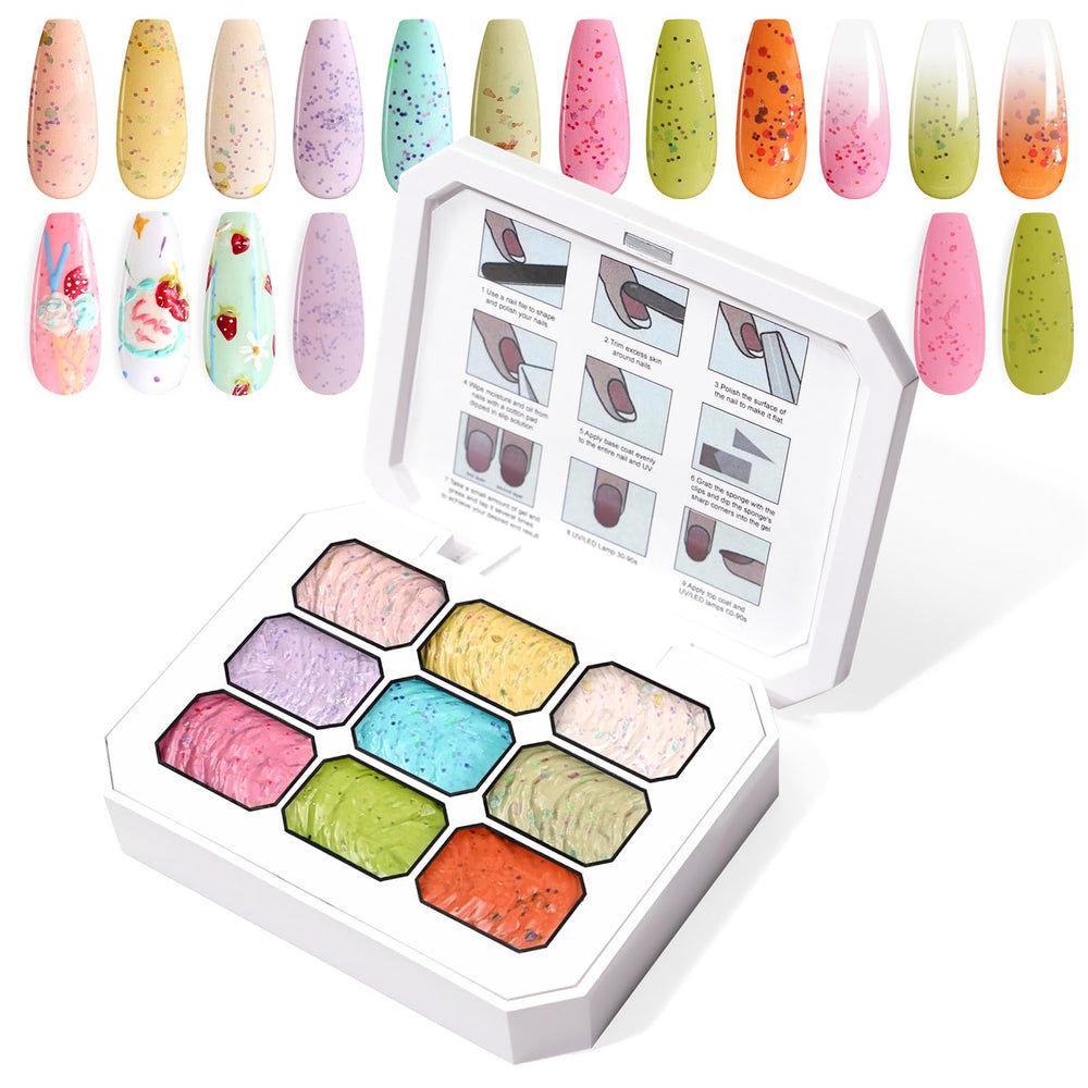 U-Shinein gradient painting gel 9-colors ombre palette for seamless color blends and nail art.