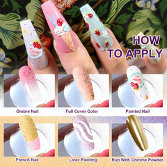 U-Shinein upgraded malleable nail gels suitable for gradient, painting, stamping, or chrome effects.