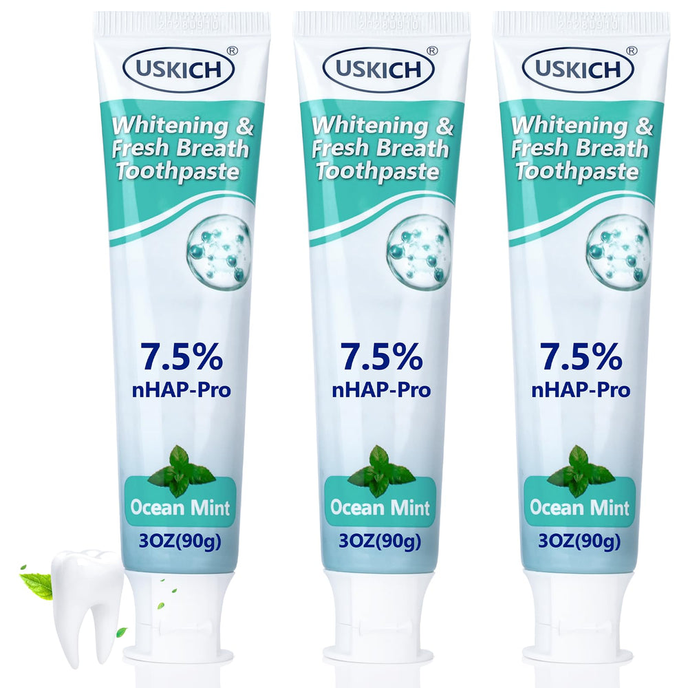 Three 3oz tubes of USKICH Niacinamide Whitening Toothpaste in a three-pack