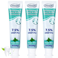 Three 3oz tubes of USKICH Niacinamide Whitening Toothpaste in a three-pack