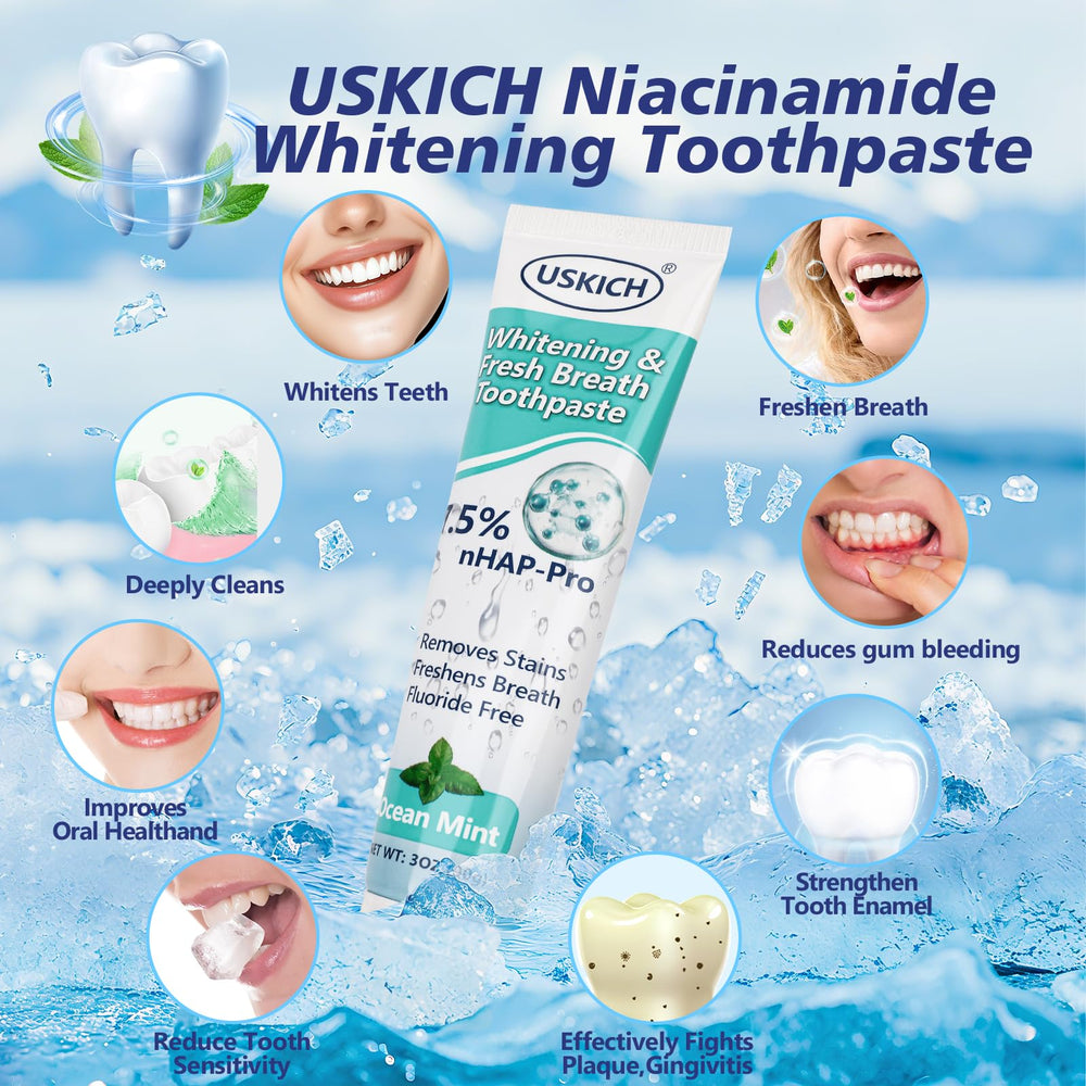 USKICH Niacinamide Whitening Toothpaste 3oz tubes displayed together