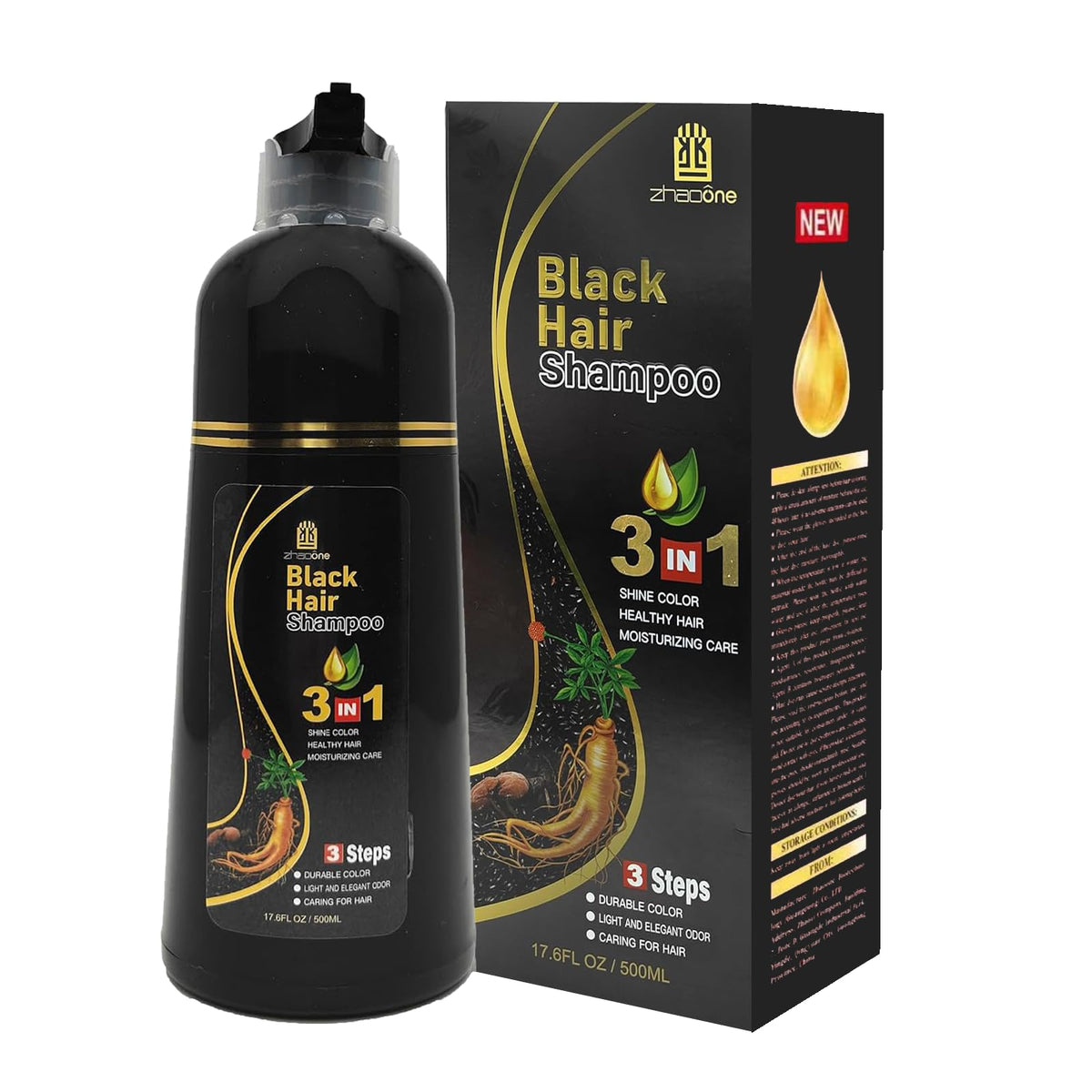 USMATEK black hair dye shampoo bottle pour showing product action for color
