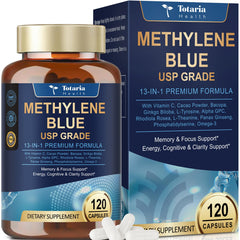 Bottle and box of USP Methylene Blue 13-in-1 Brain Formula