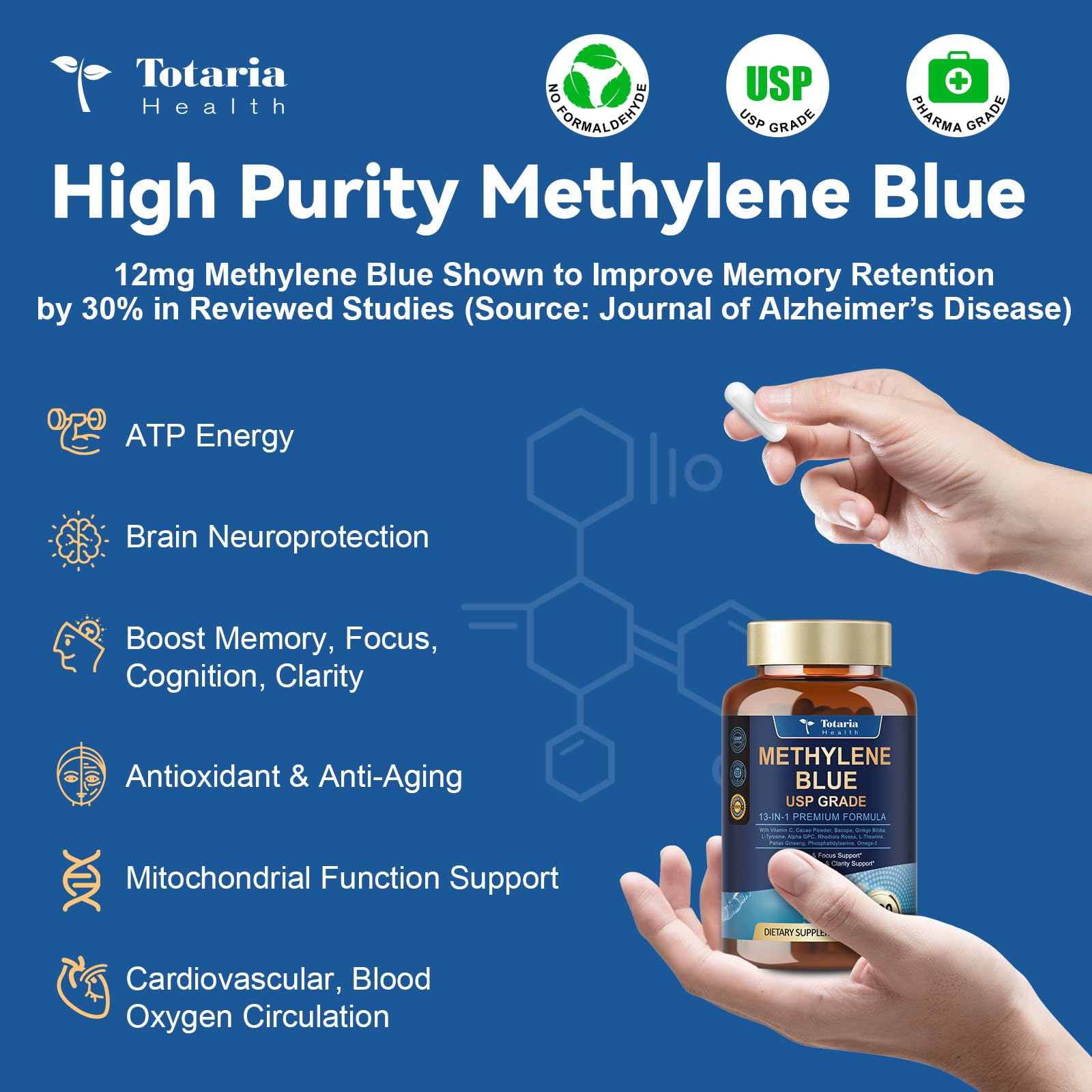 Illustration of low-dose methylene blue for safe daily use