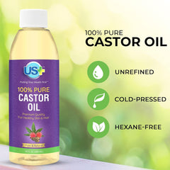US+ Castor Oil amber bottle with dropper enables precise application.