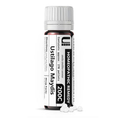 Front view of Ustilago Maydis 200C Homeopathic Remedy bottle with 270 pellets