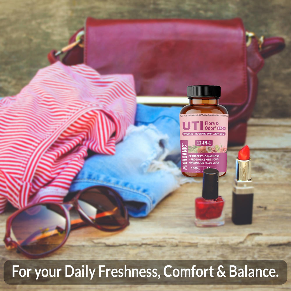Close-up of UTI Flora & Odor Pro+ capsules