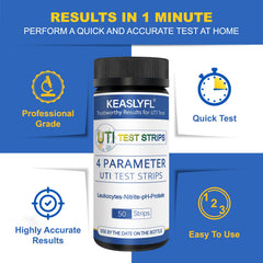 User using UTI test strips at home.