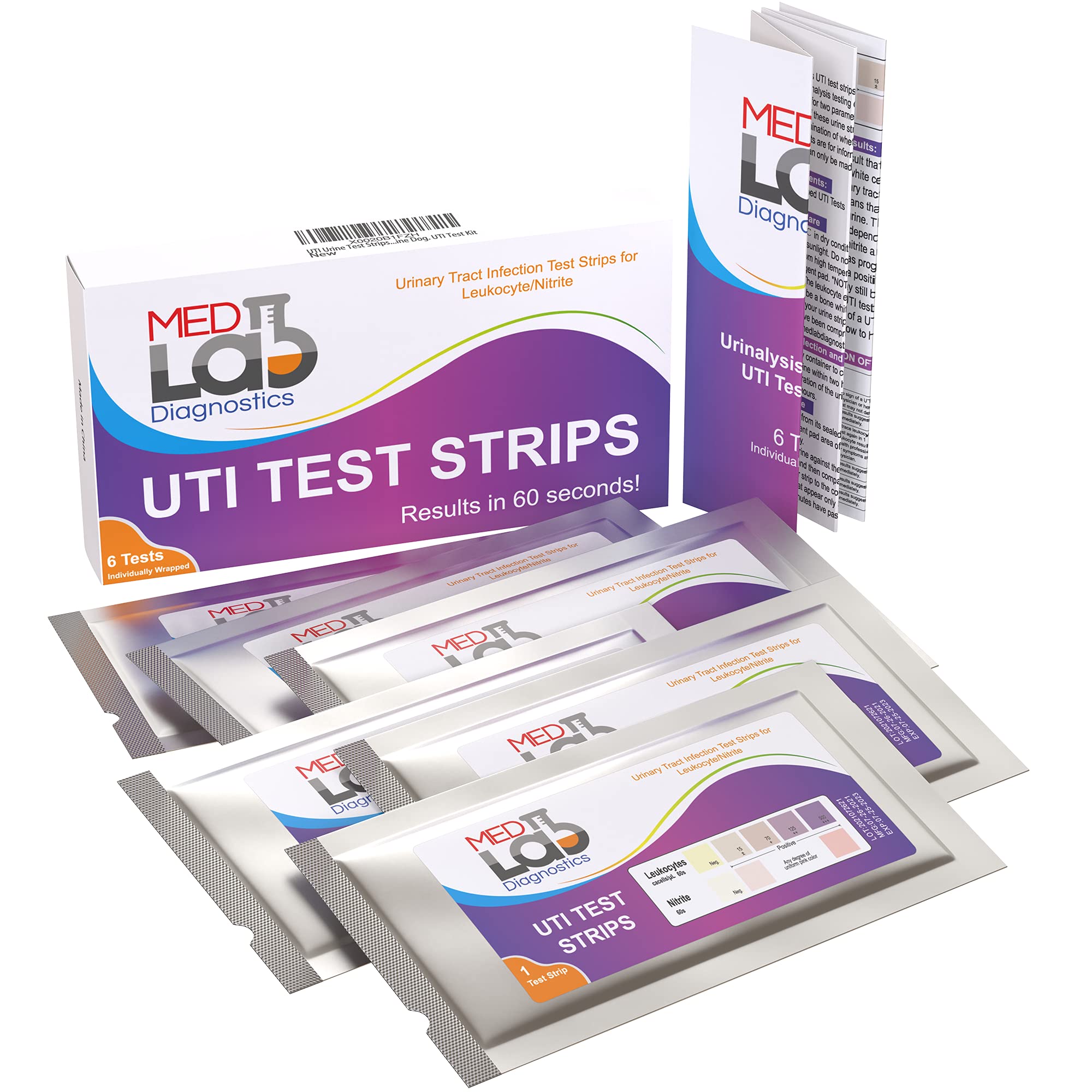 Individually wrapped pack of UTI test strips (Pack of 6)