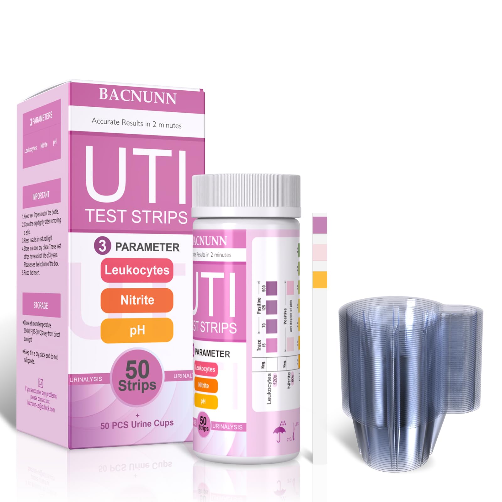 UTI test strips for women – 50 count with 50 disposable urine cups