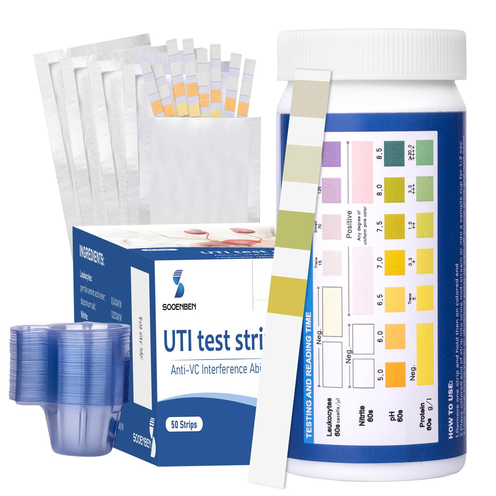 Front view of the 4-in-1 UTI test strips 50ct kit