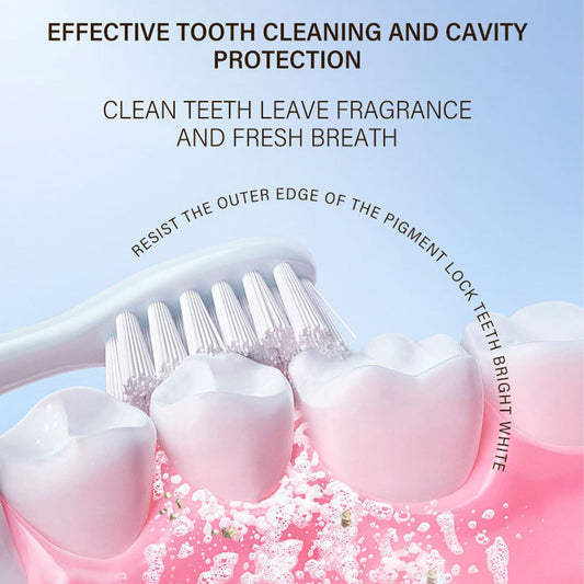 Close-up of whitening toothpaste on a toothbrush