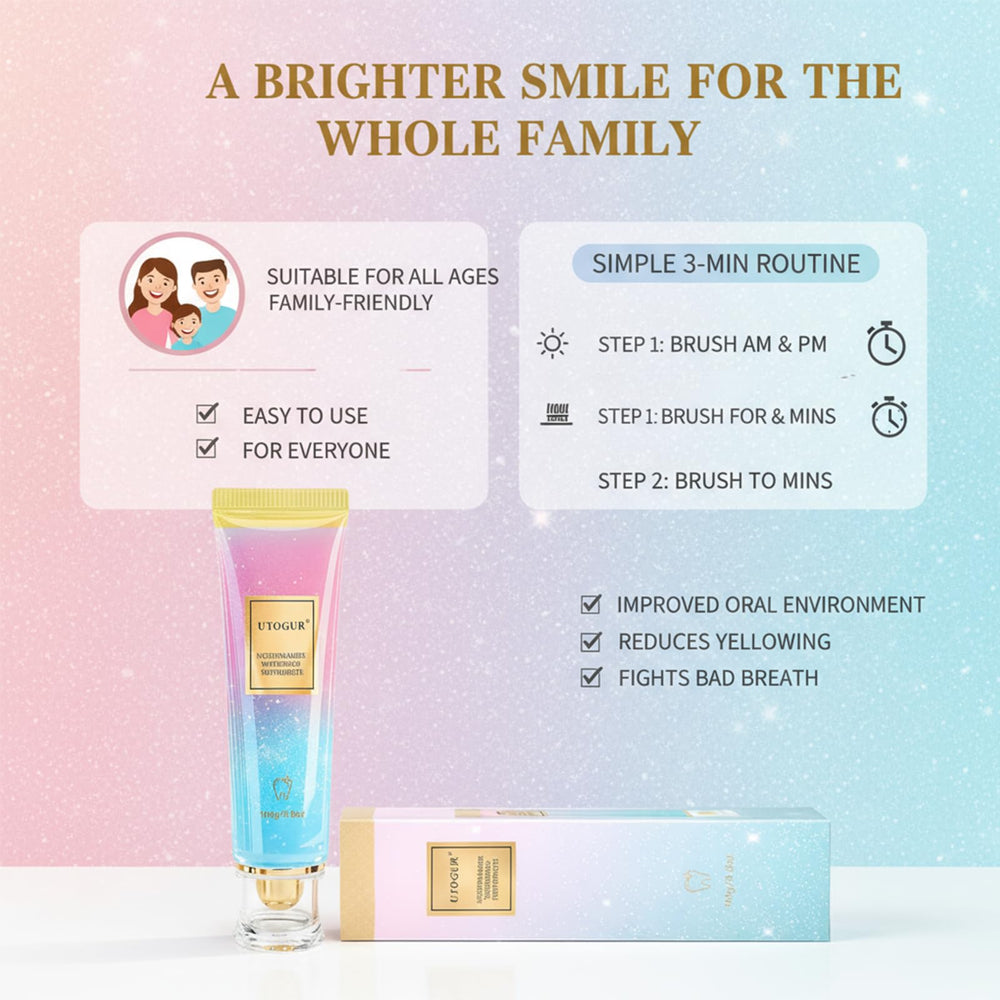 Niacinamide ingredient emblem on toothpaste