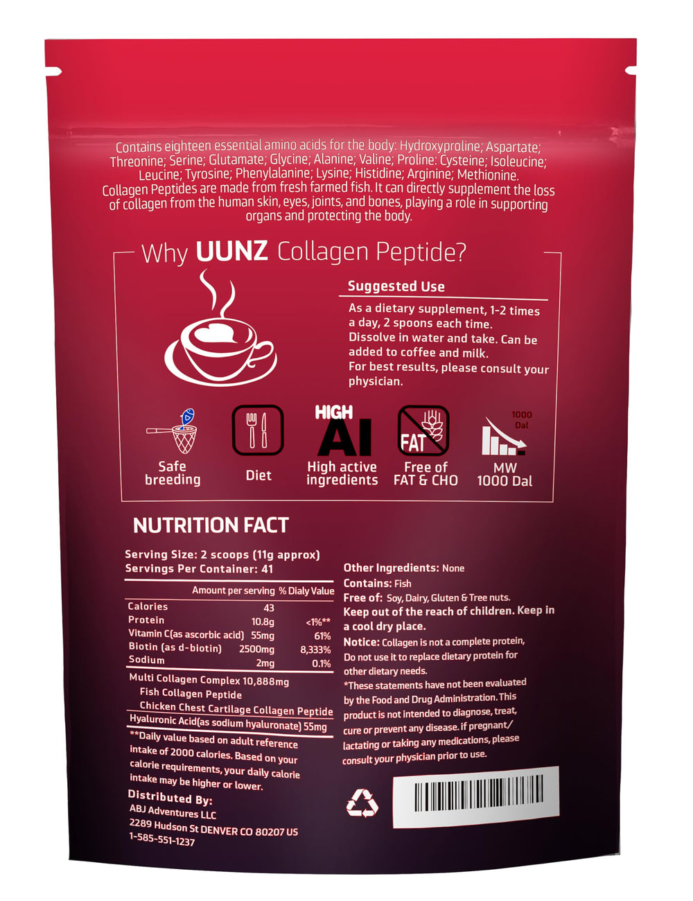 Collagen types I-V-X with biotin, hyaluronic acid, and vitamin C