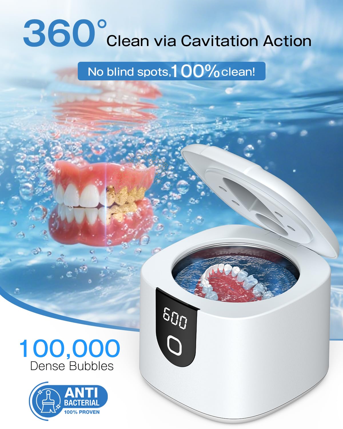 Ultrasonic cleaner with four UV lights for deep cleaning