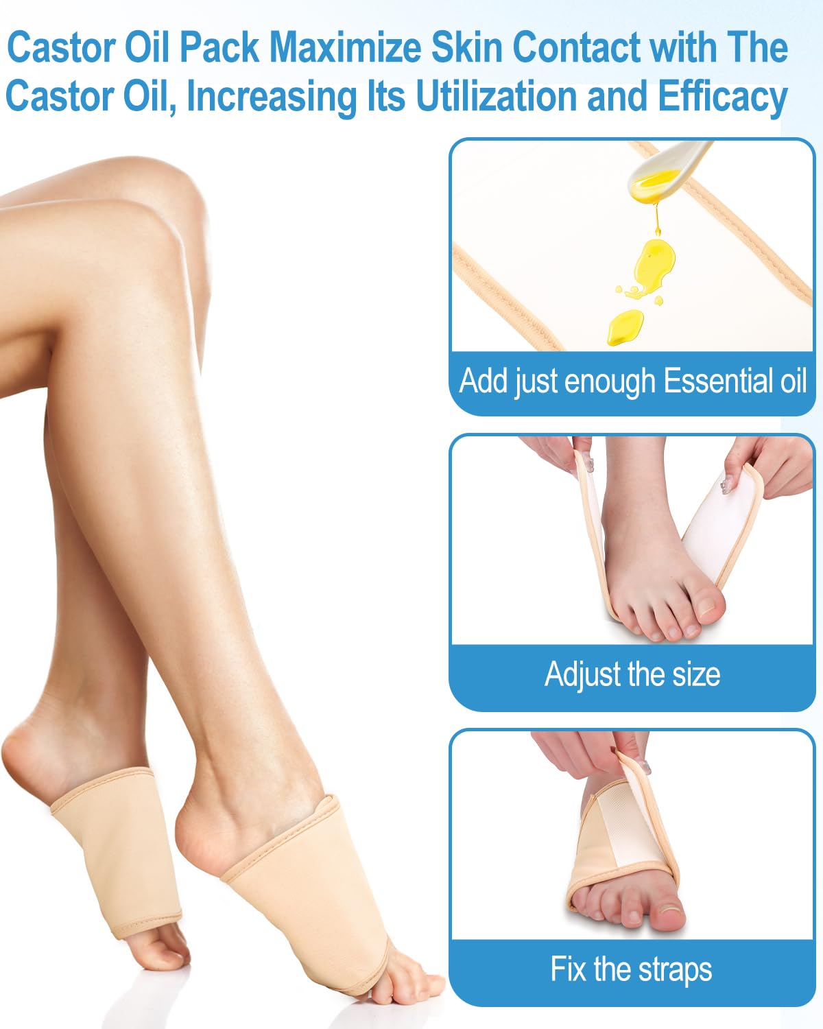 Two-pack set of reusable castor oil wrap for feet on a white background