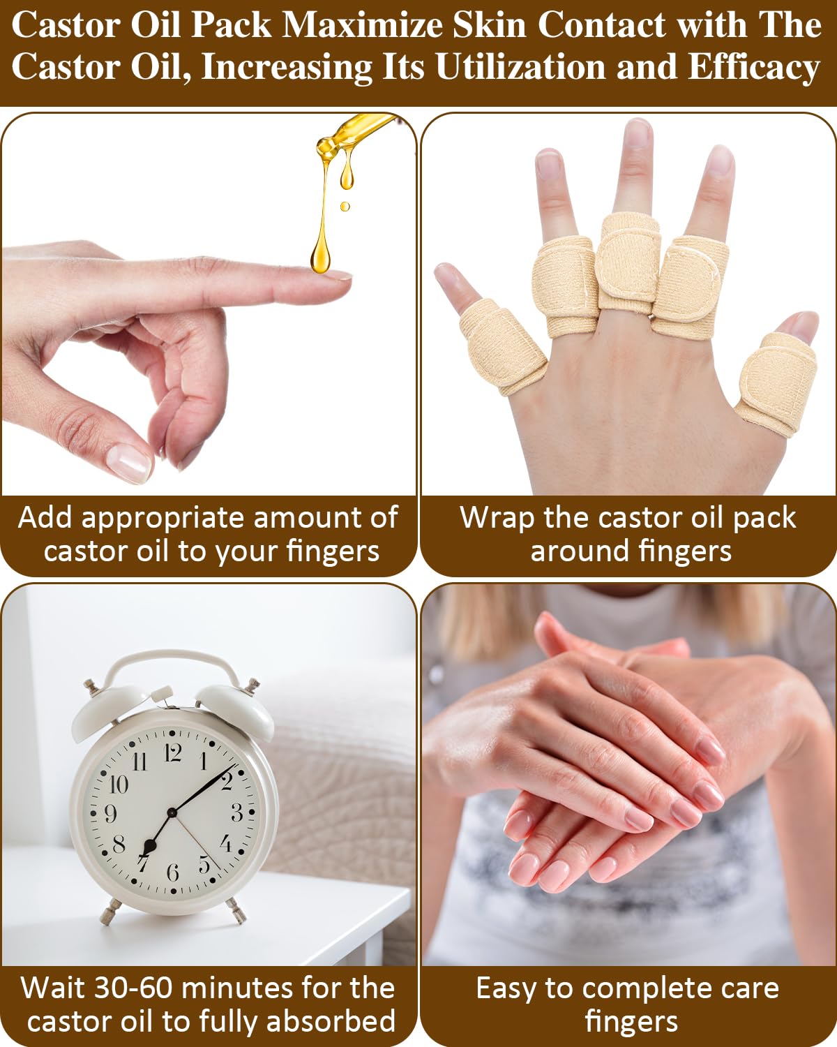 Castor oil wrap dimensions 11x4 cm on finger