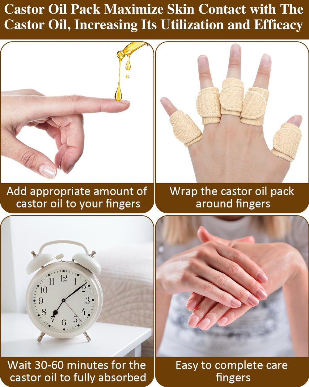 Castor oil wrap dimensions 11x4 cm on finger
