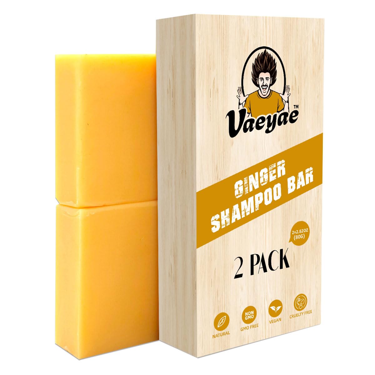VAEYAE Ginger Shampoo Bar ingredients closeup emphasizes natural plant-based formula