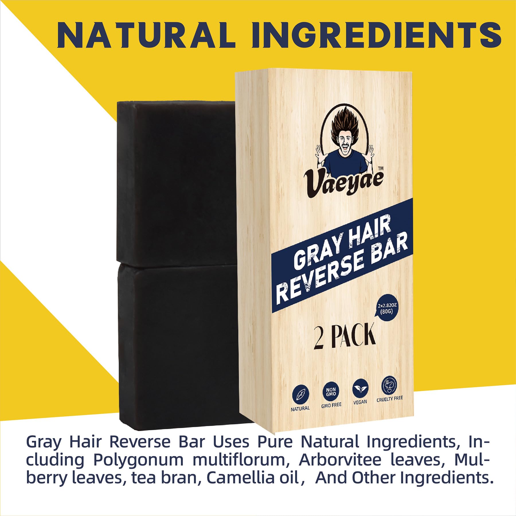 VAEYAE gray hair reverse bar lather on hair demonstrates cleansing and nourishment.