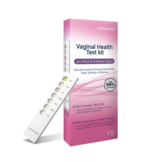 Box and components of the 6-in-1 vaginal health test kit