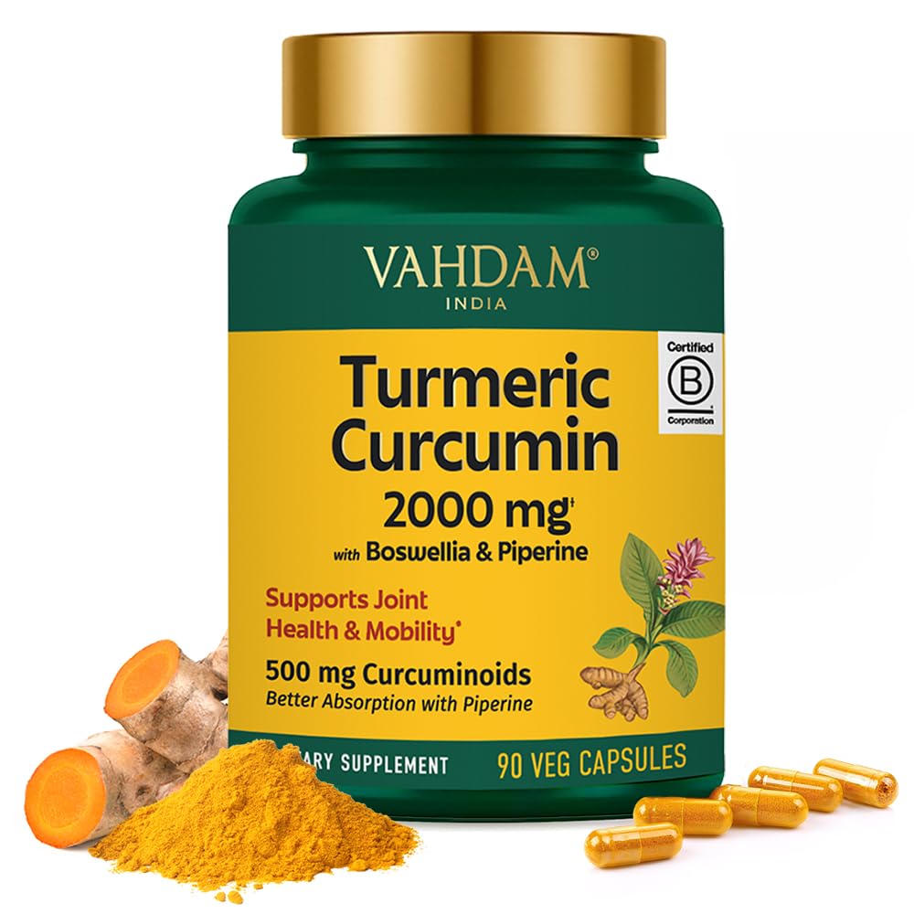 Hero image: VAHDAM Turmeric Curcumin 2000mg bottle with 90 capsules