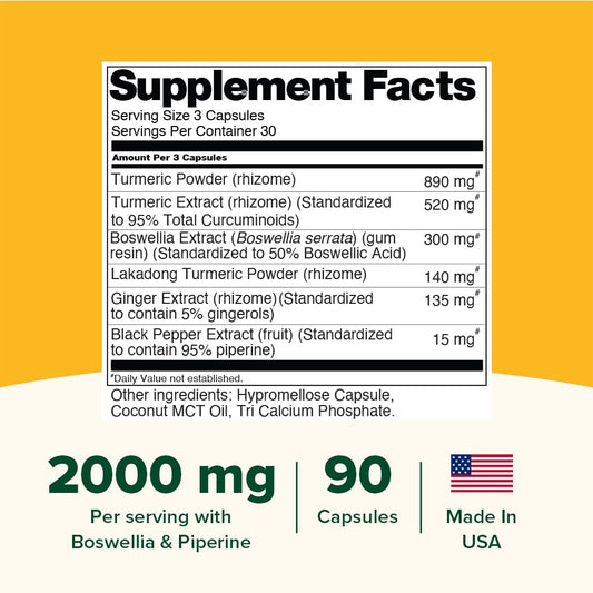 Close-up of turmeric capsules highlighting 500mg curcuminoids