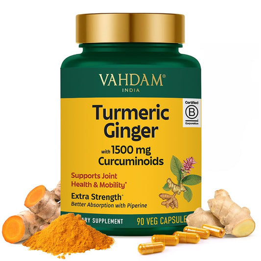 VAHDAM Turmeric Ginger 1900mg bottle front label
