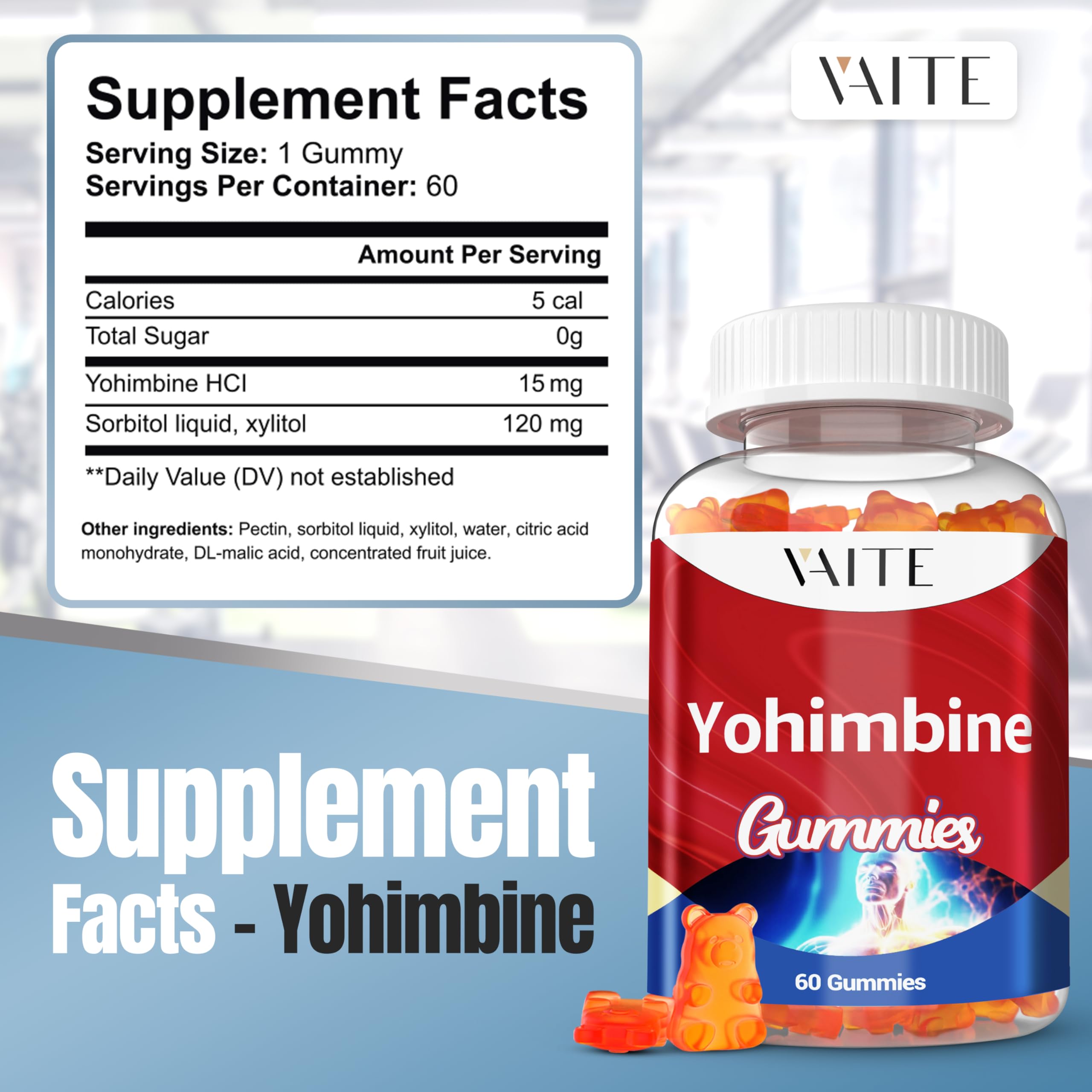 Assorted sugar-free, non-GMO gummies on a light background