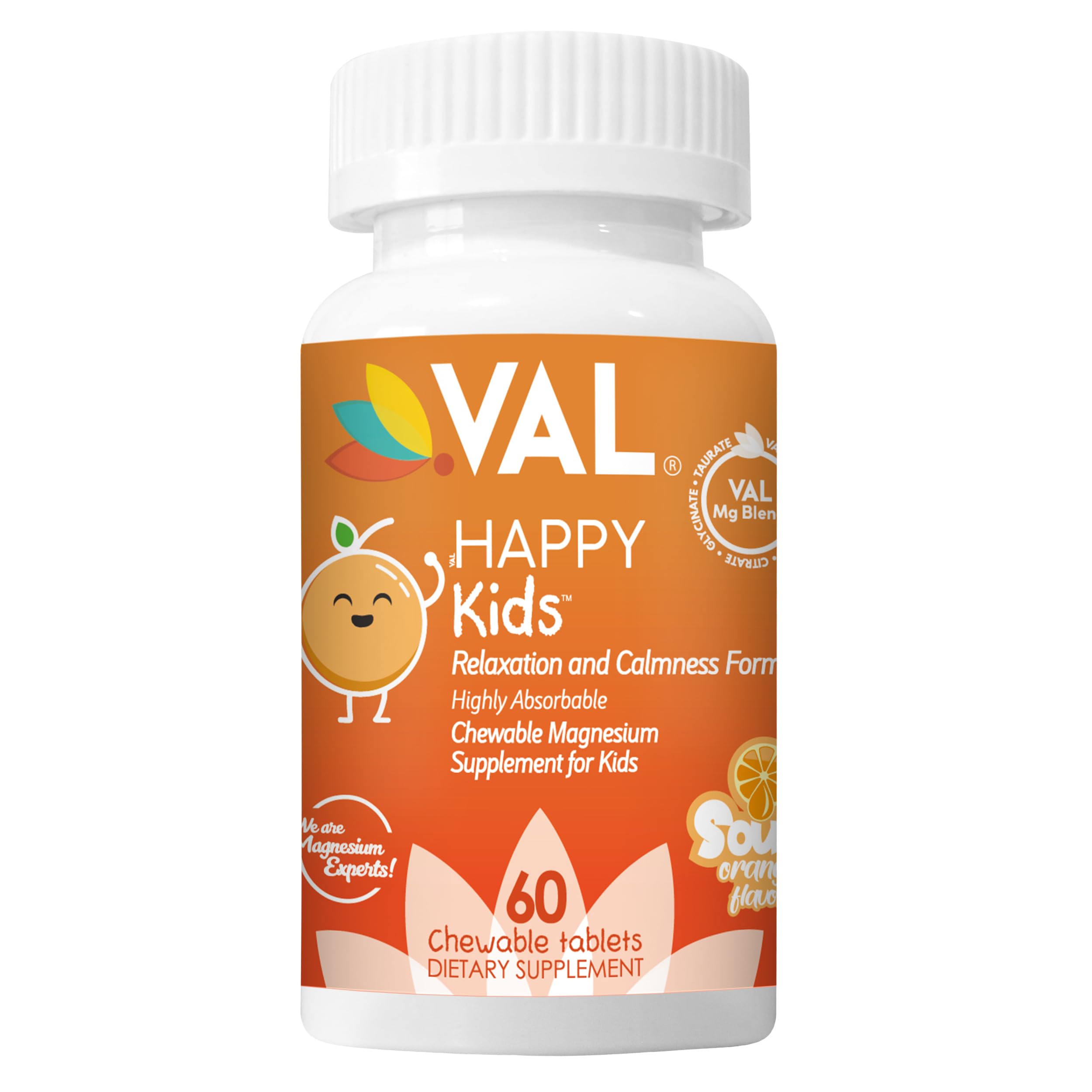 VAL Kids Magnesium orange-flavored chewable bottle with 60 count