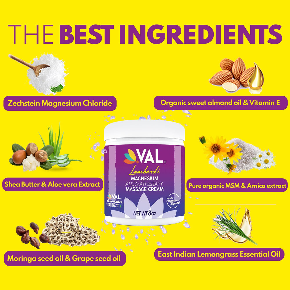 VAL Magnesium Aromatherapy Massage Cream 8oz ingredients close-up