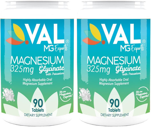 Front view of VAL Magnesium Glycinate 325mg with B6 & Potassium bottle