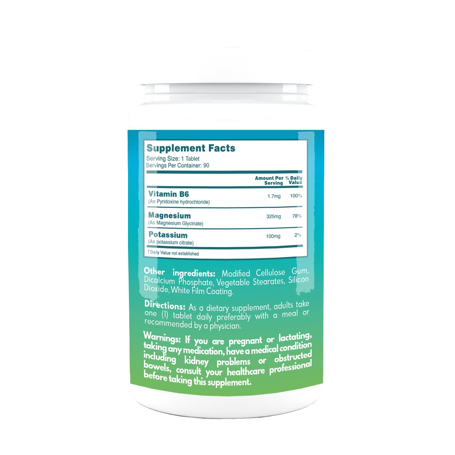 Label showing product name and magnesium content per tablet