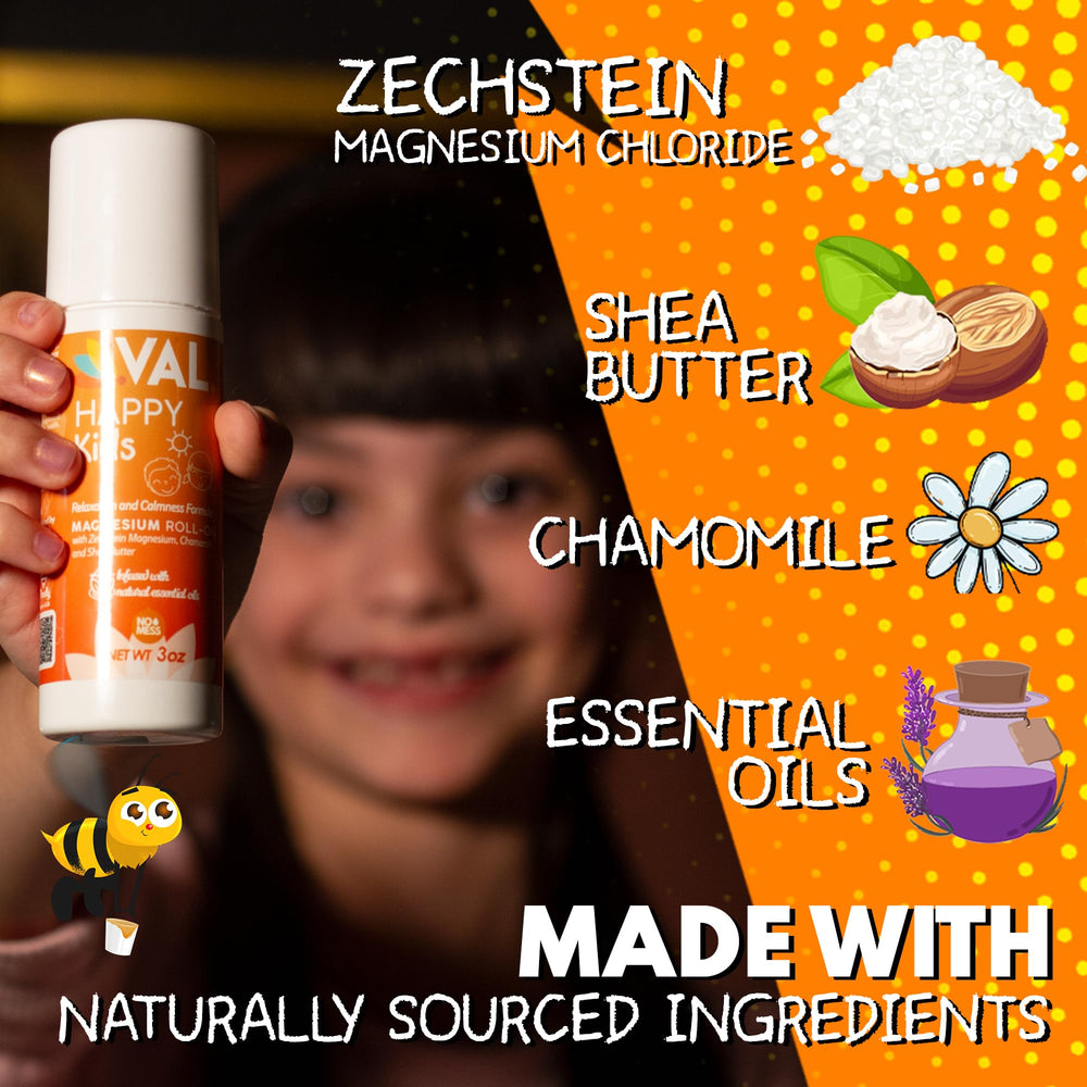 Child applying magnesium roll-on to calm and relax