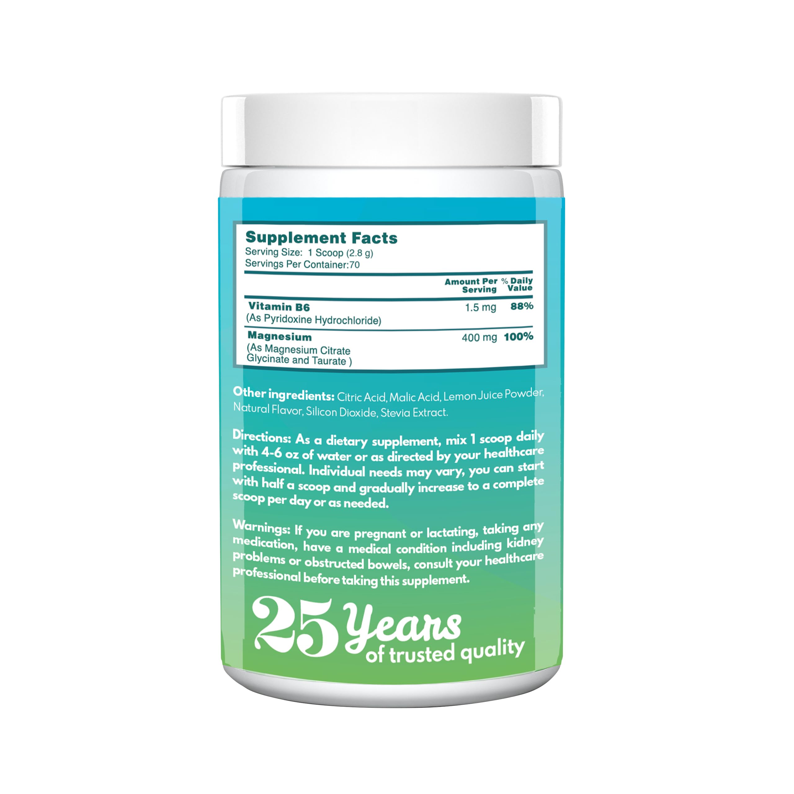 Lemon flavored VAL Magnesium powder dissolved in a glass