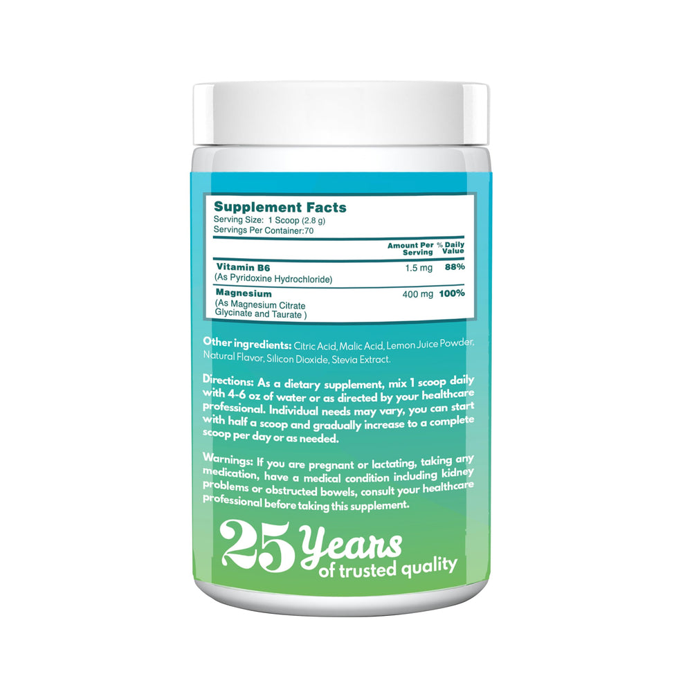 Lemon flavored VAL Magnesium powder dissolved in a glass