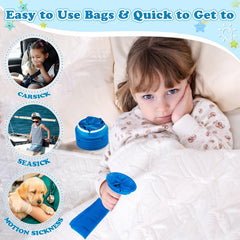 Valchoose 25-pack kids throw up bags blue pack side view, ready for on-the-go use.